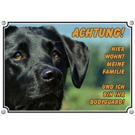 Petsigns Dog sign black labrador - warning sign made of sturdy metal plate, DIN A4