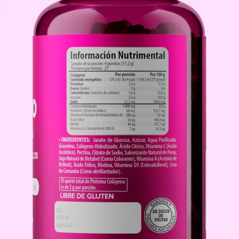 Belabear Colágeno Biotina 100 Gomitas Sabor Fresa