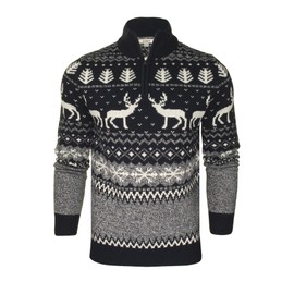 Xact Mens 1/4 Zip Reindeer Xmas/Christmas Jumper (Navy) S