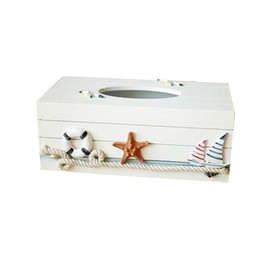 HEMOTON Mediterranean Style Wooden Tissue Box Holder - Nautical Ocean Theme Decorative Tissue Paper Organizer for Home, Office, Restaurant, and Hotel Rooms,Vintage Home Decor Paper Holder