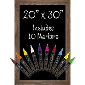 EXCELLO GLOBAL PRODUCTS Rustic Brown Magnetic Wall Chalkboard Sign: Includes 10 Liquid Chalk Markers ...
