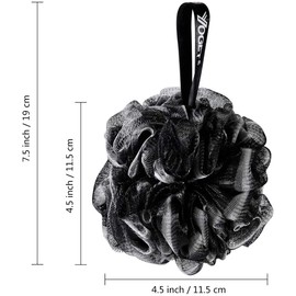 Yoget Charcoal Bath Loofah Sponge, 4 Pack Black 60G Large Shower Mesh Ball Soft Pouf Body Scrubber, Exfoliate, Cleanse, Soothe Skin