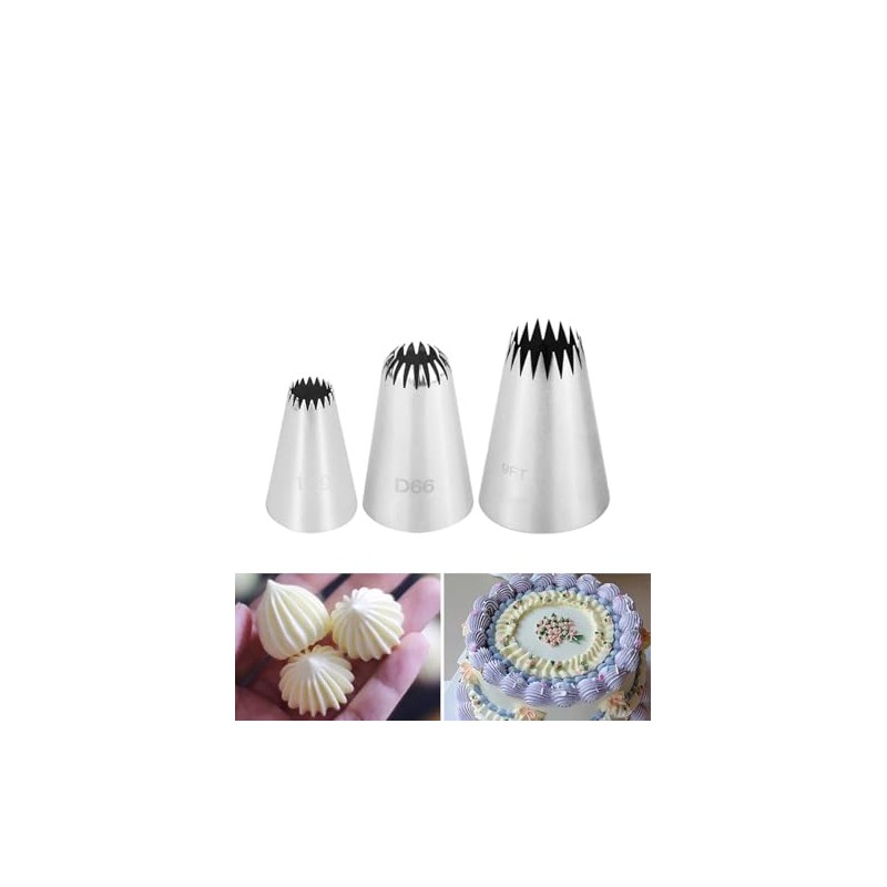 French Star Piping Tip for Eclairs,Churros,Shells,Flowers,& Scalloped Designs,3 Sizes