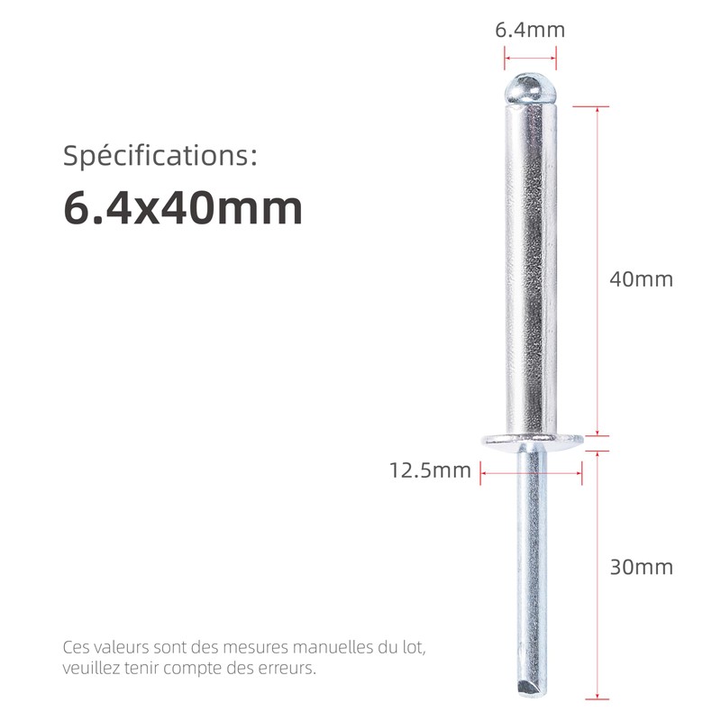 JIANDAXIN 30Pcs Extra Long Pop Rivets, Extended Length, Aluminium Dome