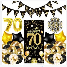 Decoration 70th Birthday, 70th Birthday Party Decoration for Men or Women, 70th Happy Birthday Banner Black Gold