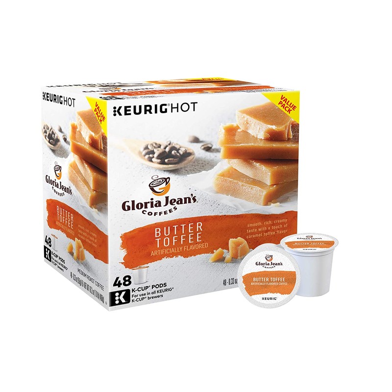Gloria Jean's Coffees Butter Toffee, Single-Serve Keurig K-Cup Pods, Flavored