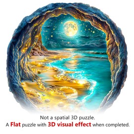 KAAYEE Wooden Puzzles for Adults, Moonlight Beach Wood Jigsaw Puzzle Adult, 295 Pcs Advanced Puzzles Gifts for Dad Father's Day Birthday Family Game(13.4 * 13.2in)