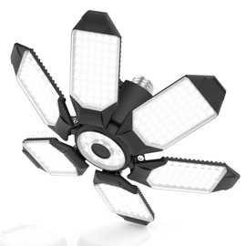 BRAINIAC LED Garage Light Bulbs 100W with 6 Adjustable Panels, E26/E27 Screw in Deformable Garage Ceiling Light Led for Warehouse Corridor Stadium