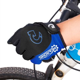 GEARONIC Cycling Gloves Anti-Slip Mountain Bike Gloves for Men Breathable Foam Padded Biking Gloves Shock Absorbing MTB Bicycle Gloves Full Finger Guantes (Blue Full Finger, Full XXL (9"-9.5"))