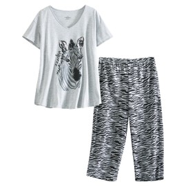PNAEONG Women Pajama Set Sleepwear Tops with Capri Pants Casual and Fun Prints Pajama Sets Zebra M