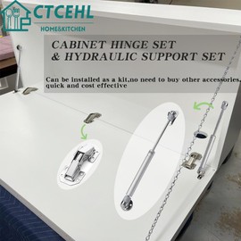 Screw-On Hinge Gas Spring Screw-On Hinge 90° 100N Gas Lift Hinges for Cabinet Doors Wooden Doors (4 x Screw-On Hinges and 2 x Gas Spring) (Hinge Set)