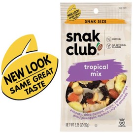 Snak Club Tropical Trail Mix, 3.25oz Bags (Pack of 12)
