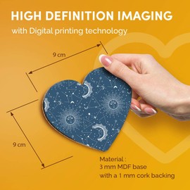Destination Vinyl ltd Great Coasters (Set of 2) Heart - Blue Sun & Moon Astronomy Drink Glossy Coasters/Tabletop Protection for Any Table Type #12476