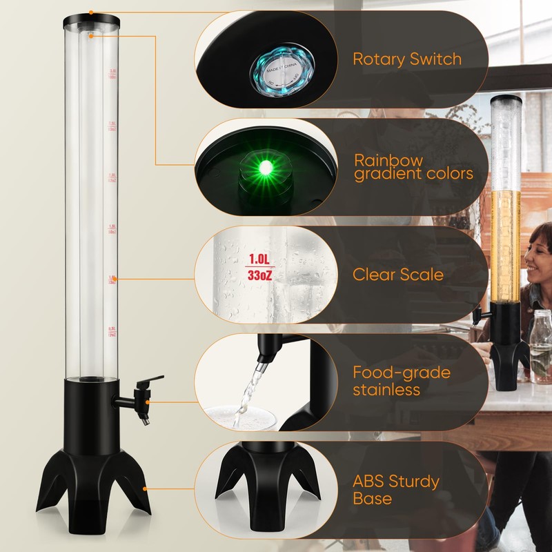 KK KMKGOKO Mimosa Tower, 100oz/3L Drink Tower Dispenser with Ice