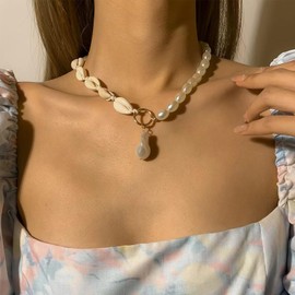 HUASAI Shell Necklace for Women Trendy White Seashell Necklace Puka Jewelry Summer Outfits s Beach Jewelry Accessories, Metal, No Gemstone