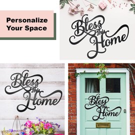 Vivegate Bless This Home - Decoración de pared de metal negro – 14.5 x 11 pulgadas Bless This Home - Plantilla de metal para decoración de pared de entrada y sala de estar