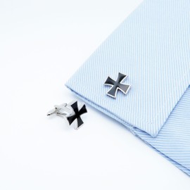 Jonwo Knights Templar Cross Cuff Links for Men and Women Universal Cufflinks Jewelry for French Shirt Tuxedo In Gift Box Business Wedding Party Anniversary Present (Black Cross)