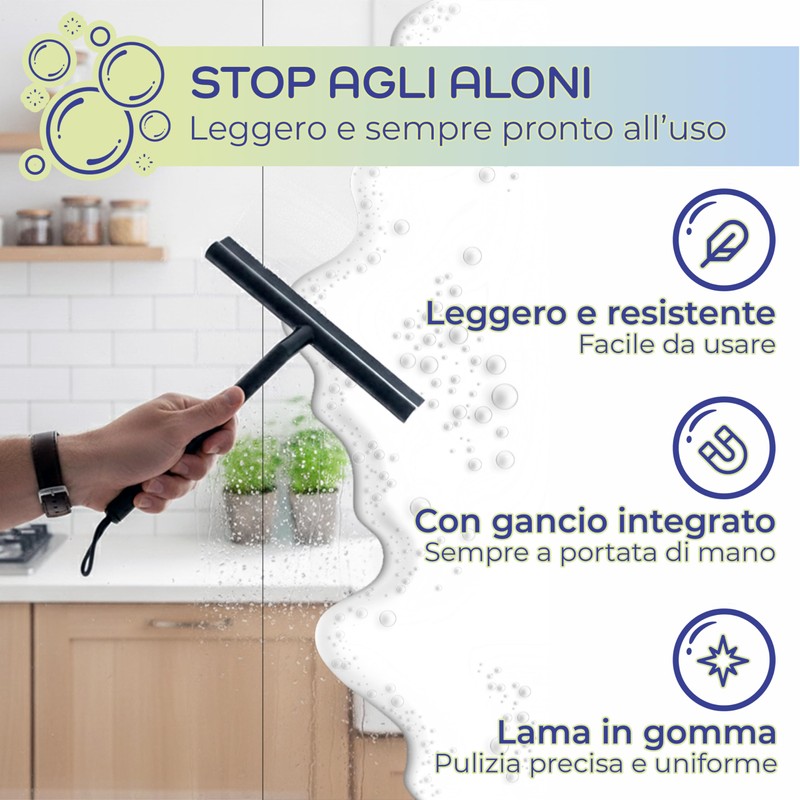 Tergivetro per doccia Nero 21x20,8 cm con Supporto da Parete