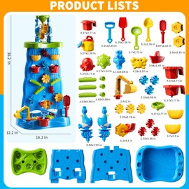 Water Table for Toddlers 1-3 Kids Ages 4-8, Double-Sided Waterfall Discovery Wall with Rich Activity Set, Summer Kids Outdoor Beach Sensory Sand Water Play Table Toys, Birthday Gifts for Boys & Girls