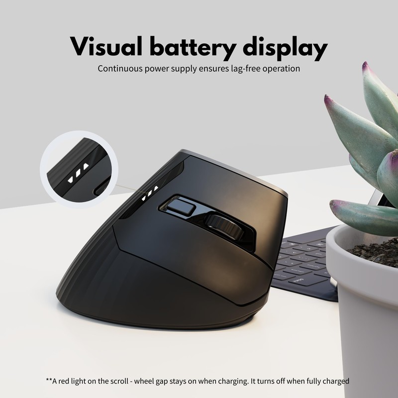 Uineer Vertical Mouse Wireless, 2.4G Rechargeable Mouse with Battery Indicator,4