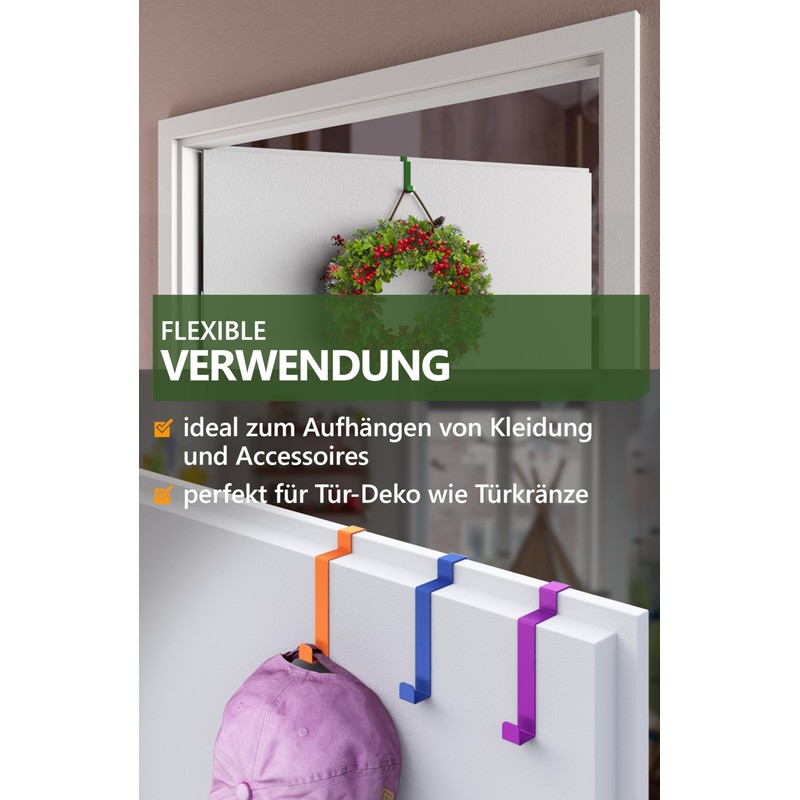 4smile Door Hooks for Hanging Inside, Set of 10, Colourful,