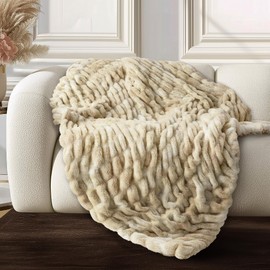 blunique Luxury Faux Rabbit Fur Throw Blanket 50x60, Ultra Soft Double Sided Plush Throw for Couch, Sofa, Bed and Living Room, Cozy Fluffy Decorative Blanket, Tie-Dye Camel