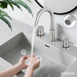 RNDIOZD Brushed Nickel Bathroom Faucet 3 Hole with Pop UP Drain Rv Bathroom Sink Faucet Widespread 360°Swivel Two Handles Stainless Steel
