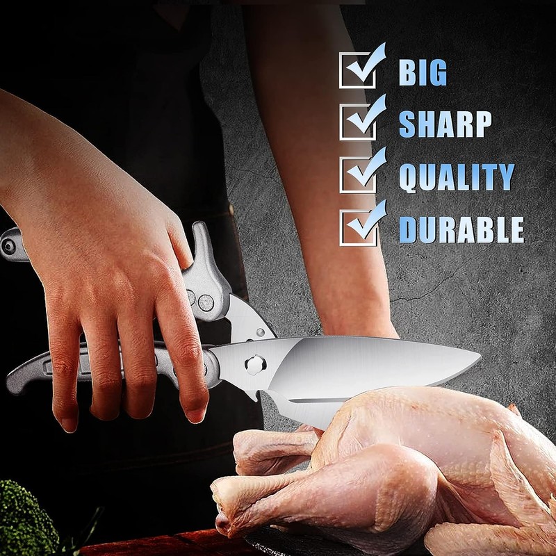 DRAGON RIOT Poultry Shears, Sharp Kitchen Scissors Heavy Duty, Silver