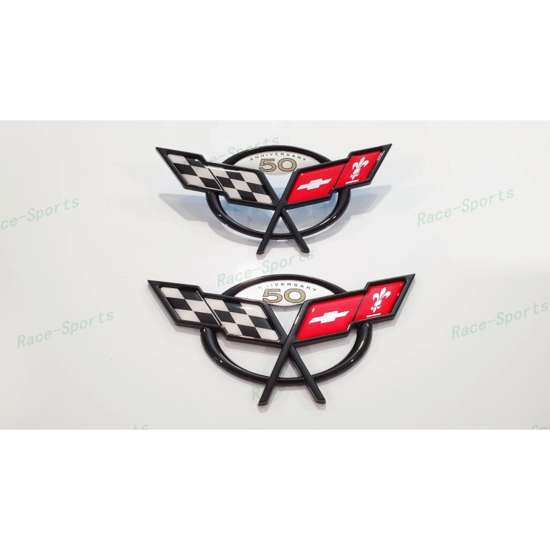 AUTO 2PCS Black Front Rear 50Th Anniversary Cross Flags Emblems