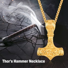 Viking Thor's Hammer Talisman Necklace 925 Sterling Sliver Nordic Vintage Viking Vegvisir Mjolnir Amulet Pendant With Stainless Steel 22+2inch(60cm)