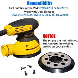 5" Hook&Loop Replacement Sander Pad for DeWalt DWE6423/6423K, DWE6421/6421K, DCW210B Random Orbital Sander - Direct Replacemnrt for Pad Part Number DWE64233 & N329079