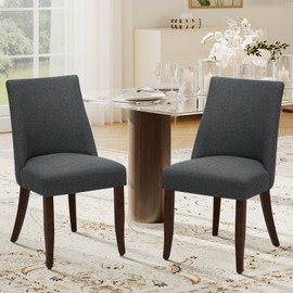 COLAMY Upholstered Dining Chairs Set of 2, Mid Century Modern Kitchen Chairs with Back, Farmhouse Fabric Side Dining Room Chairs with Wood Legs for Dining Room Restaurant, Dark Grey