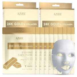 Azure Cosmetics 24K Gold Firming Face Mask- Anti Aging, Hydrating, Toning & Firming Facial Sheet - Helps Reduce Wrinkles & Fine Lines - With Hyaluronic Acid & Collagen - Made in Korea - Pack of 5