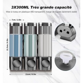 Dhnvcud 3 x 300ml Wall Gel Dispenser Soap Dispenser for Wall No Drilling for Sink Bathroom Shower Gel Shampoo Lotion for Kitchen and Bathroom