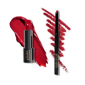 LAURA GELLER NEW YORK- Dúo clásico moderno: lápiz labial Red Radiance + delineador de labios Ritzy Red, color ultra intenso, lujoso y