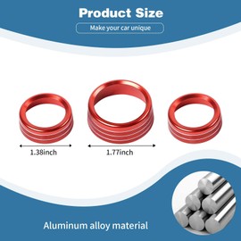 PDKLIN AC Volume Switch Knob Trim Ring Compatible with Dodge Charger 2011+/Challenger 2015+/RAM 2012-2017/Durango 2016-2022/Chrysler 300C 2011+, Aluminum Alloy Interior Accessories 3pcs, Red