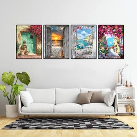 Jomzuci Paint by Numbers Adults, Pack of 4, Paint by Numbers Landscape with Brushes, Acrylic Pigment for Children and Beginners (30 x 40 cm)