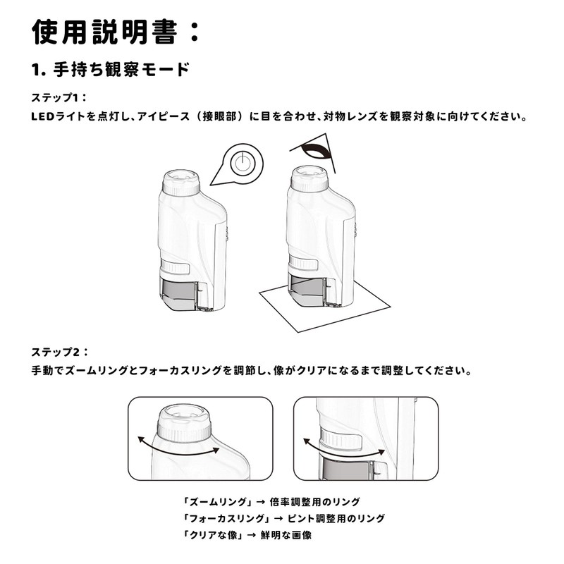 TVETE Microscope, For Children, Elementary School Students, Pocket Microscope, Zoom