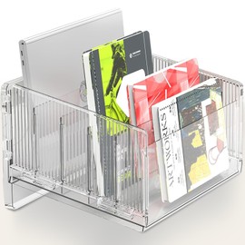 Cuukie Clear Acrylic Magazine File Holder, Acrylic Desk Organizer for Office Organization and Storage with 5 Vertical Compartments