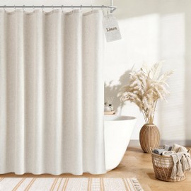 Nanspring Linen Shower Curtain 72 Inch Long Boho Farmhouse Fabric Natural Cream Beige Shower Curtains Set with Hooks for Bathroom Neutral Cloth Modern Cottage Core Waterproof Bath Decor 72x72, Ivory