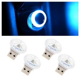 Hovom 4PCS USB LED Car Interior Atmosphere Lamp, Portable Mini Car LED Night Light Decoration, Plug-in USB Automotive Ambient Lighting Kit, Universal for Cars SUVs Trucks RVs (Ice Blue)