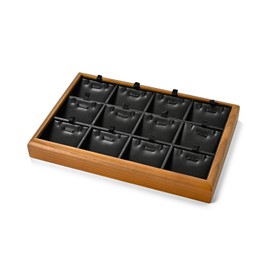 Oirlv Solid Wood 12 Grid Jewellery Tray with Removable Inserts Jewellery Pads Necklace/Pendant Display Organiser Tray (Black)