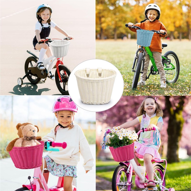 MEISO Front Bicycle Basket for Children, Woven Bicycle Basket with