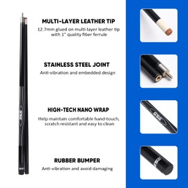 GSE Games & Sports Expert 58" 2-Piece Fiberglass Graphite Composite Billiard Pool Cue Stick for Men/Women, Billiard Cue Stick for House or Commercial/Bar Use (Black, 18 Oz)