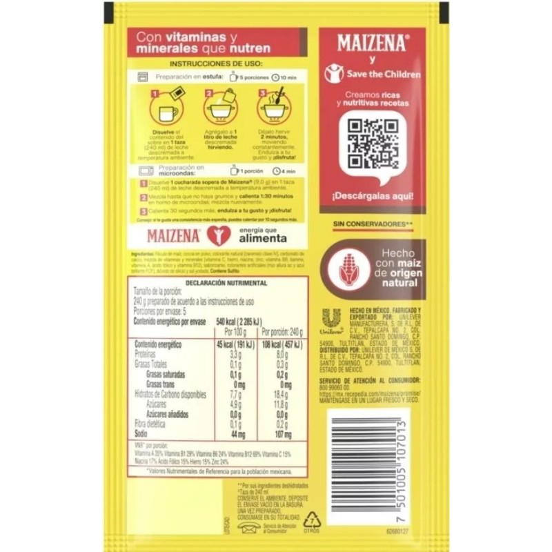 maizena Fécula de maíz Maizena atole fortificadosabor Chocolate 47g 12