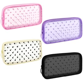 Sinzip 4 Pieces Mini Zipper Nylon Mesh Pouch, Mesh Cosmetic Bags Makeup Bags, Multipurpose Travel Toiletry Bags for Office Supplies and Travel Accessories (Multicolored 01, M)