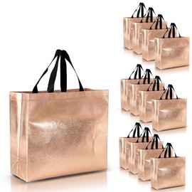Nush Nush Rose Gold Gift Bags Large Size in Bulk – Set of 30 Reusable Rose Gold Gift Bags With Black Handles - Perfect As Goodie/Birthday/Bachelorette Gift Bags, Party Favor Bags – 13Wx5Dx11H