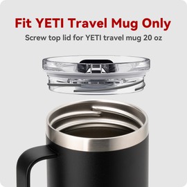 20 oz Replacement Lid Screw Top Fit for YETI Rambler Travel Mug,20oz Stronghold Lids for YETI Threaded Screw on Tumbler 1pcs(Fits 20oz Travel Mug Only)