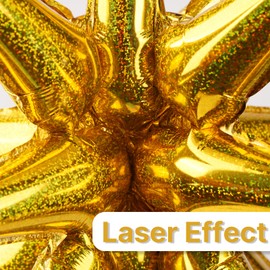 PartyWoo Gold Star Balloons, 6 pcs 22 Inch Large 14-Pointed Starburst Balloons, One-Piece Star Explosion Balloons with Ribbon, Point Star Foil Balloons, Mylar Balloons for Birthday Party Decorations