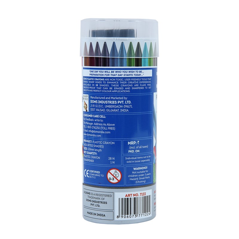 DOMS Plastic Crayon 28 Shades Round Tin